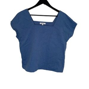 Madewell 100% Cotton Pin Stripe Crop Top Medium Short Sleeve Square Neck